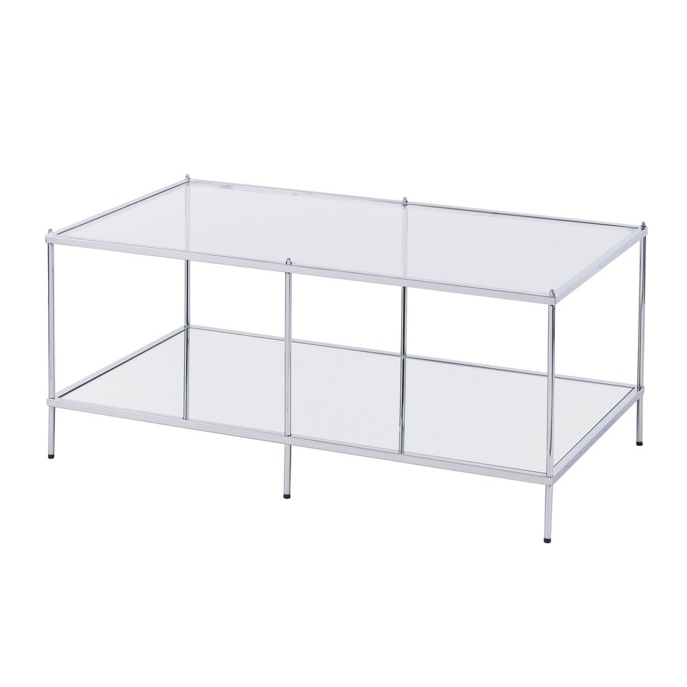 Chrome Glass and Metal Rectangular Mirrored Coffee Table - 42-inch