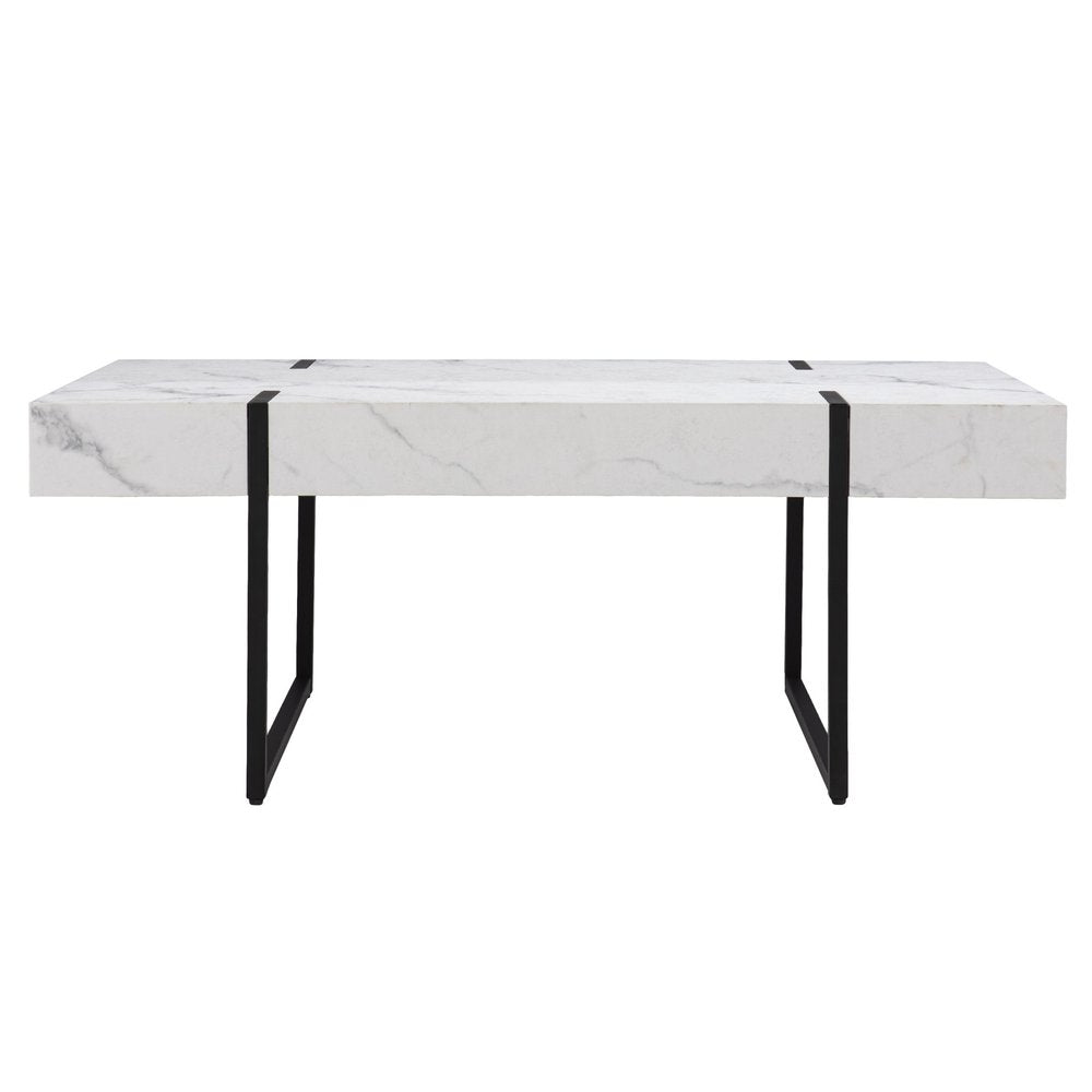 White and Black Faux Marble and Metal with Iron Coffee Table - 43-inch