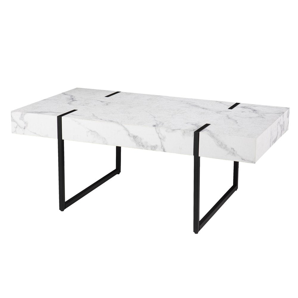 White and Black Faux Marble and Metal with Iron Coffee Table - 43-inch