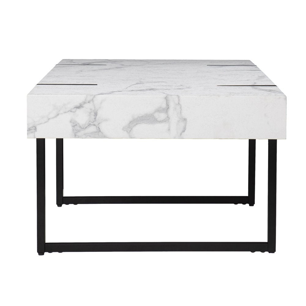 White and Black Faux Marble and Metal with Iron Coffee Table - 43-inch