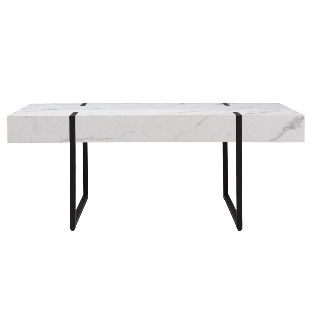 White and Black Faux Marble and Metal with Iron Coffee Table - 43-inch