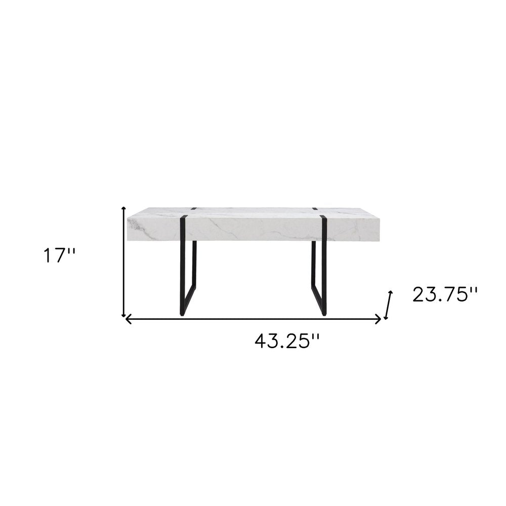 White and Black Faux Marble and Metal with Iron Coffee Table - 43-inch