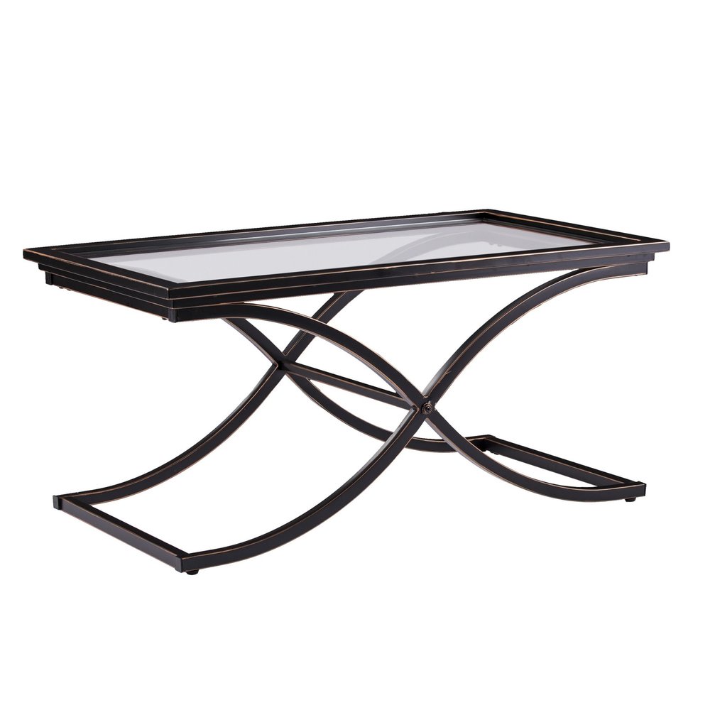 Black Glass and Metal Rectangular Coffee Table - 42-inch