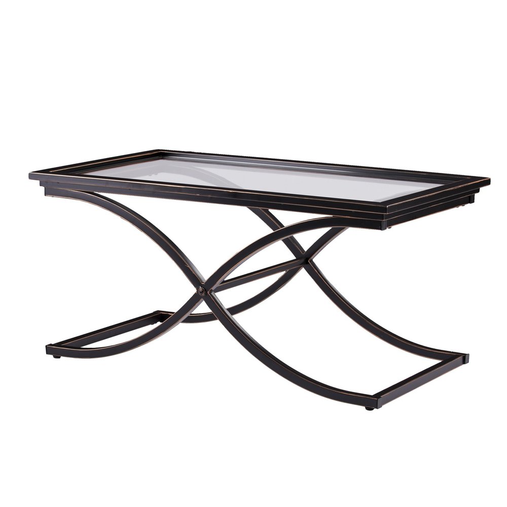 Black Glass and Metal Rectangular Coffee Table - 42-inch