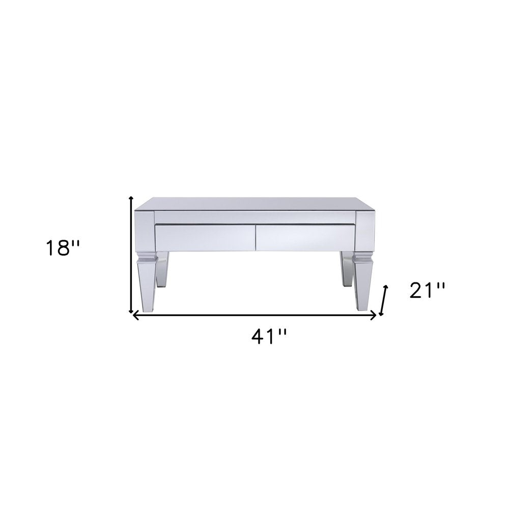 Silver Glass with Iron Mirrored Coffee Table - 41-inch