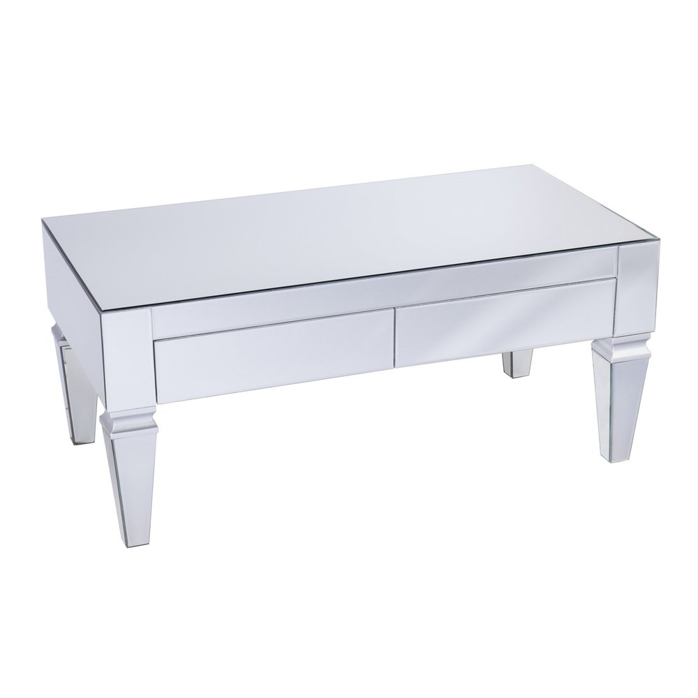Silver Glass with Iron Mirrored Coffee Table - 41-inch