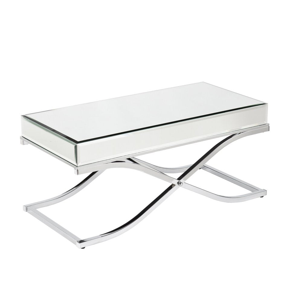 Silver Mirrored and Metal Rectangular Mirrored Coffee Table - 42-inch
