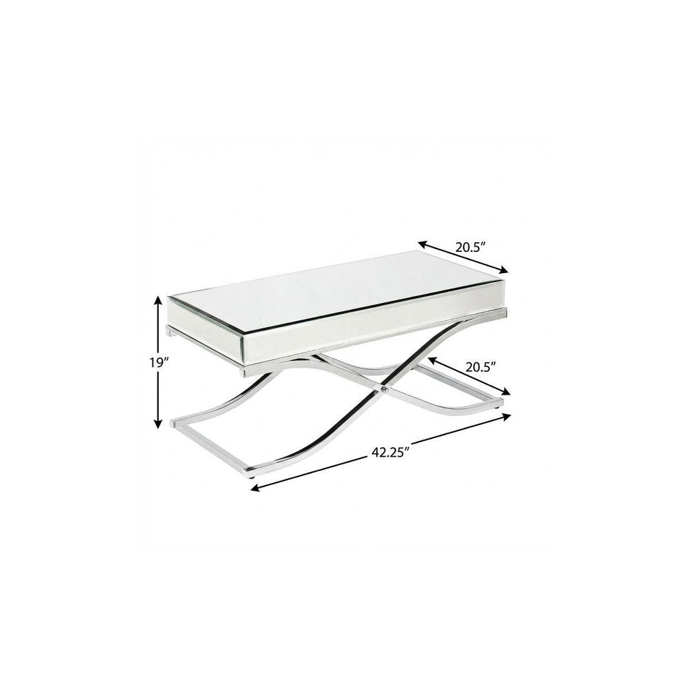 Silver Mirrored and Metal Rectangular Mirrored Coffee Table - 42-inch