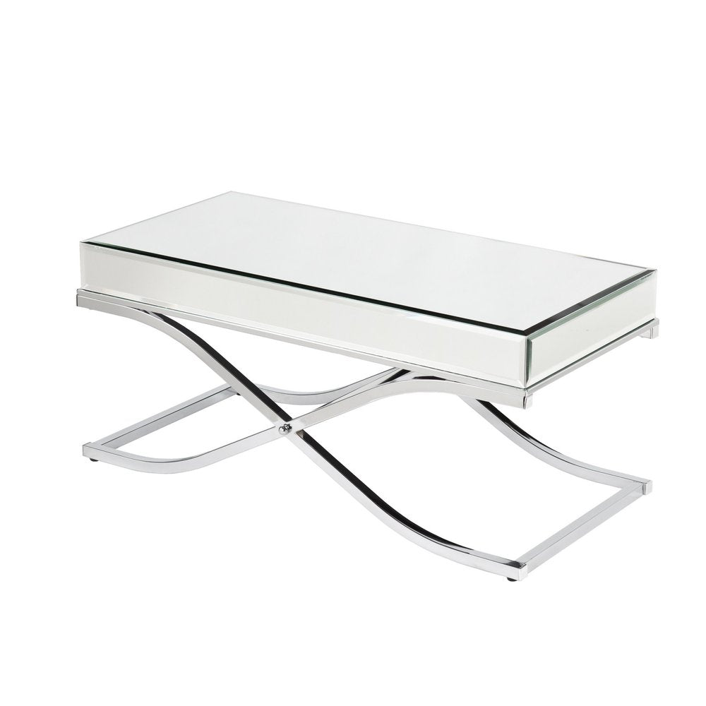 Silver Mirrored and Metal Rectangular Mirrored Coffee Table - 42-inch