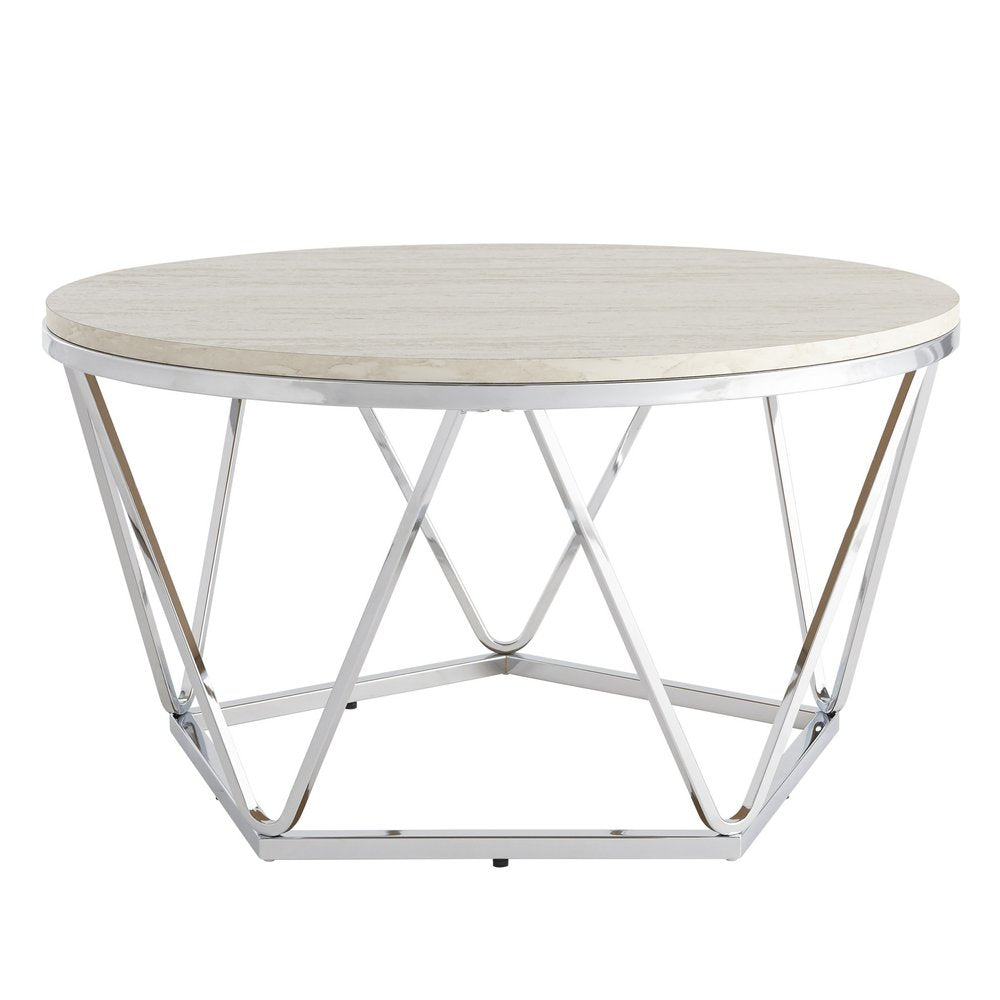 Silver Manufactured Wood and Metal Round Coffee Table - 33-inch