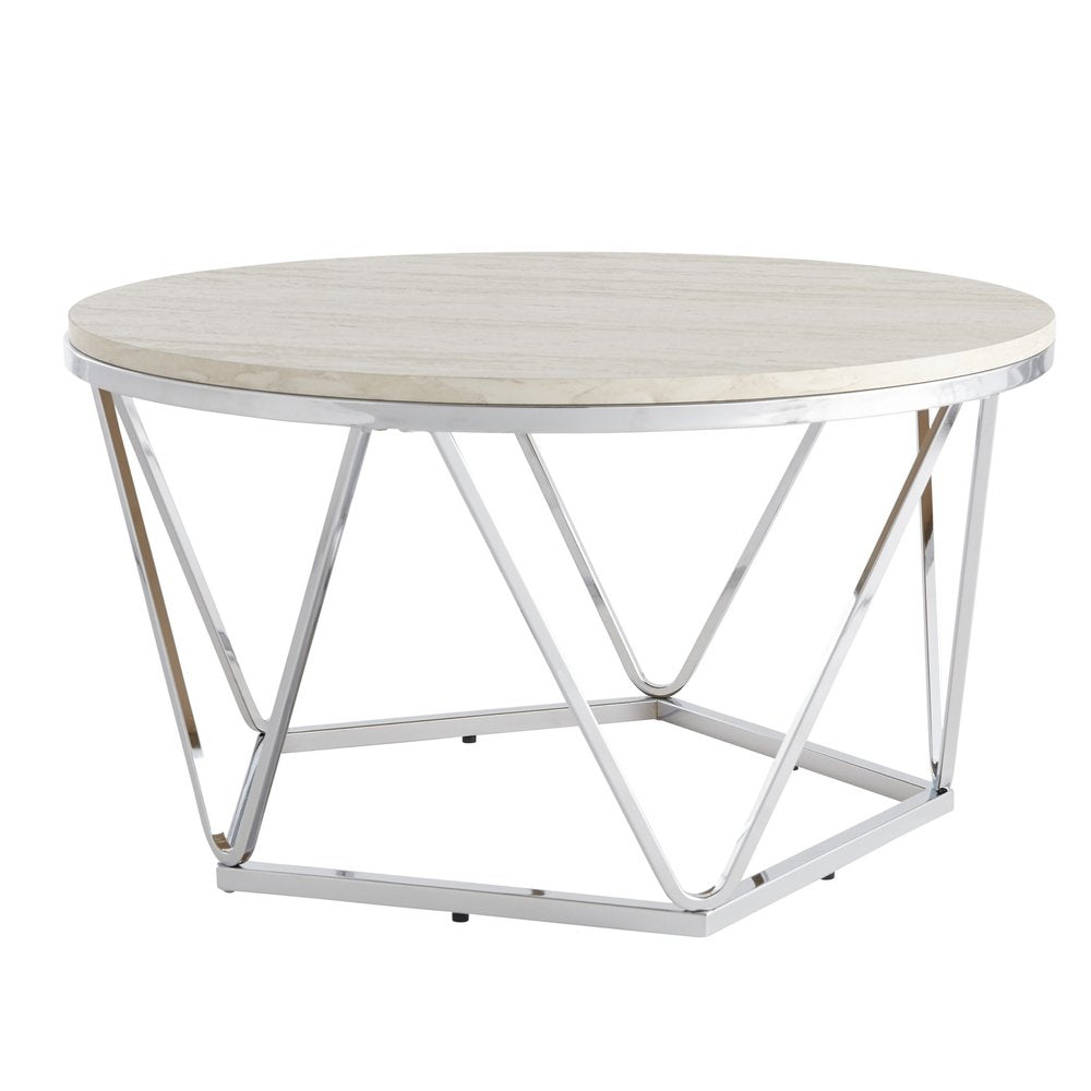 Silver Manufactured Wood and Metal Round Coffee Table - 33-inch