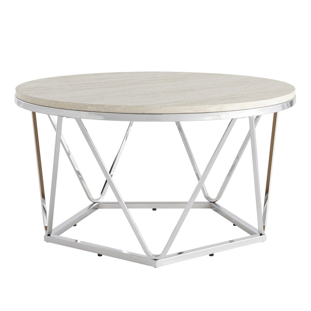 Silver Manufactured Wood and Metal Round Coffee Table - 33-inch