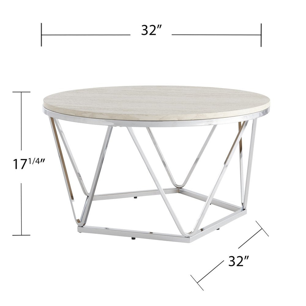 Silver Manufactured Wood and Metal Round Coffee Table - 33-inch