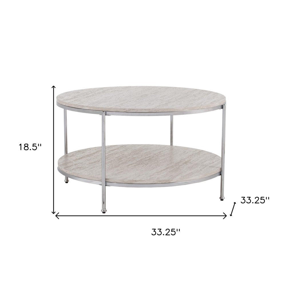 Chrome Faux Marble and Metal Round Coffee Table - 33-inch