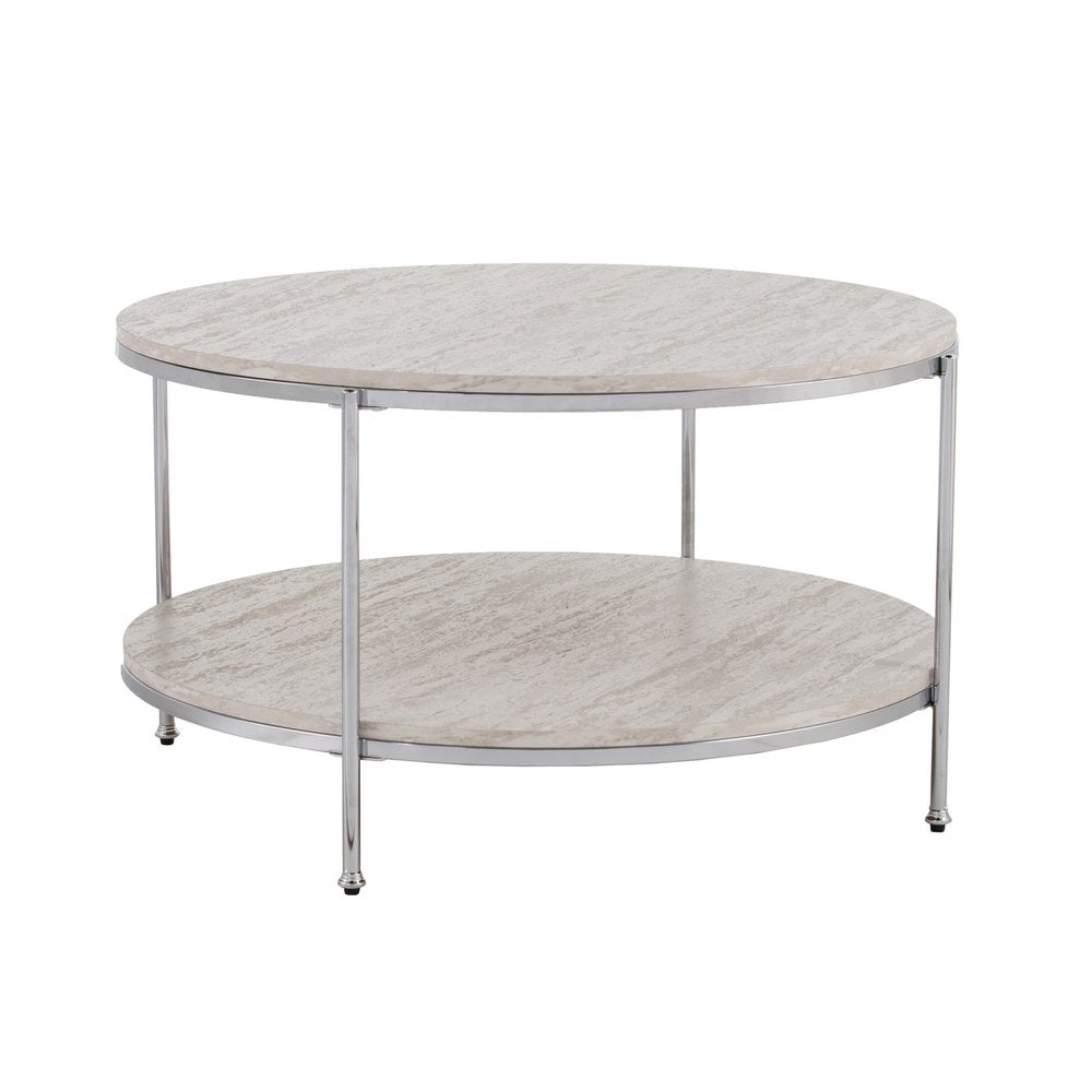Chrome Faux Marble and Metal Round Coffee Table - 33-inch