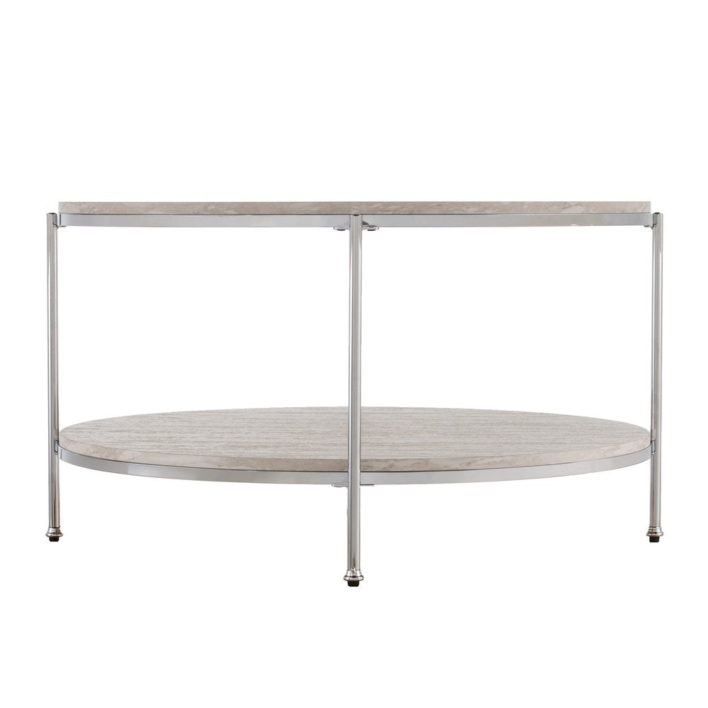 Chrome Faux Marble and Metal Round Coffee Table - 33-inch