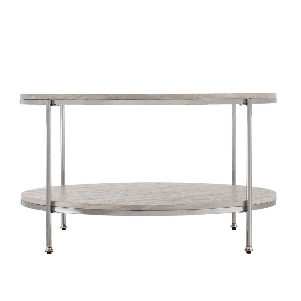 Chrome Faux Marble and Metal Round Coffee Table - 33-inch