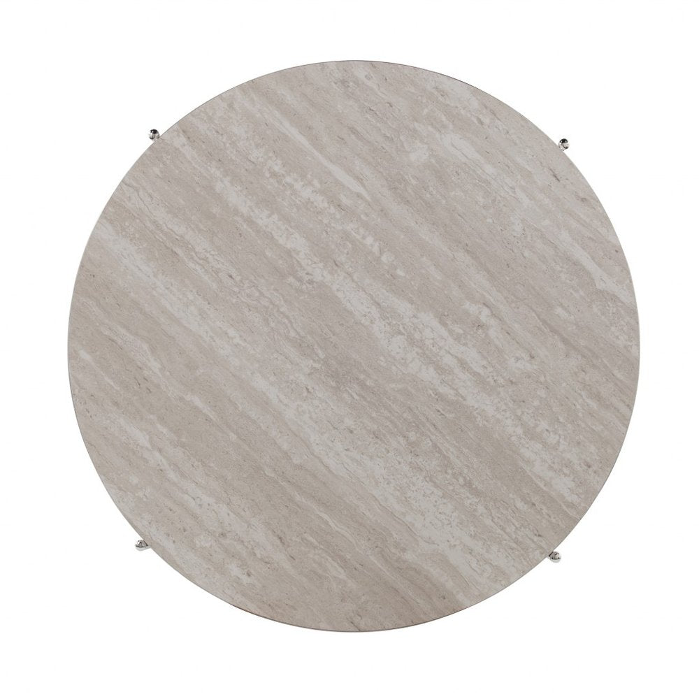Chrome Faux Marble and Metal Round Coffee Table - 33-inch