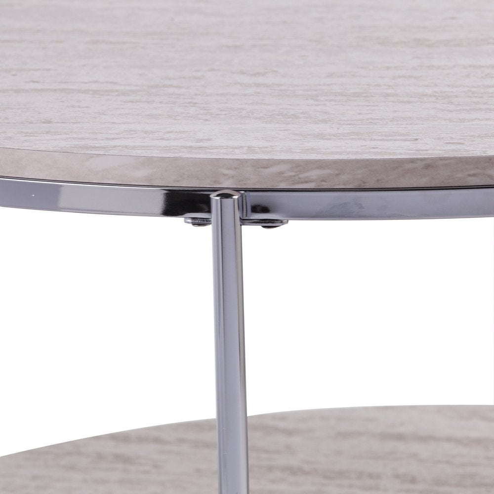 Chrome Faux Marble and Metal Round Coffee Table - 33-inch