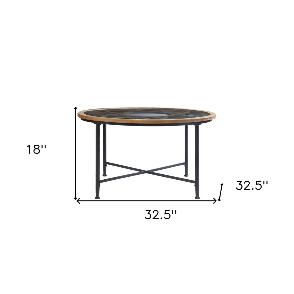 Floral Design Glass Top Round Coffee Table - 33-inch
