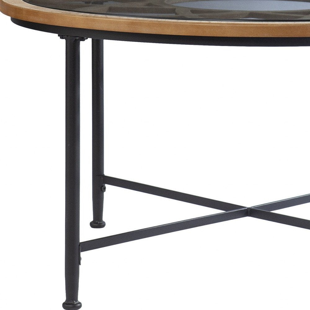 Floral Design Glass Top Round Coffee Table - 33-inch
