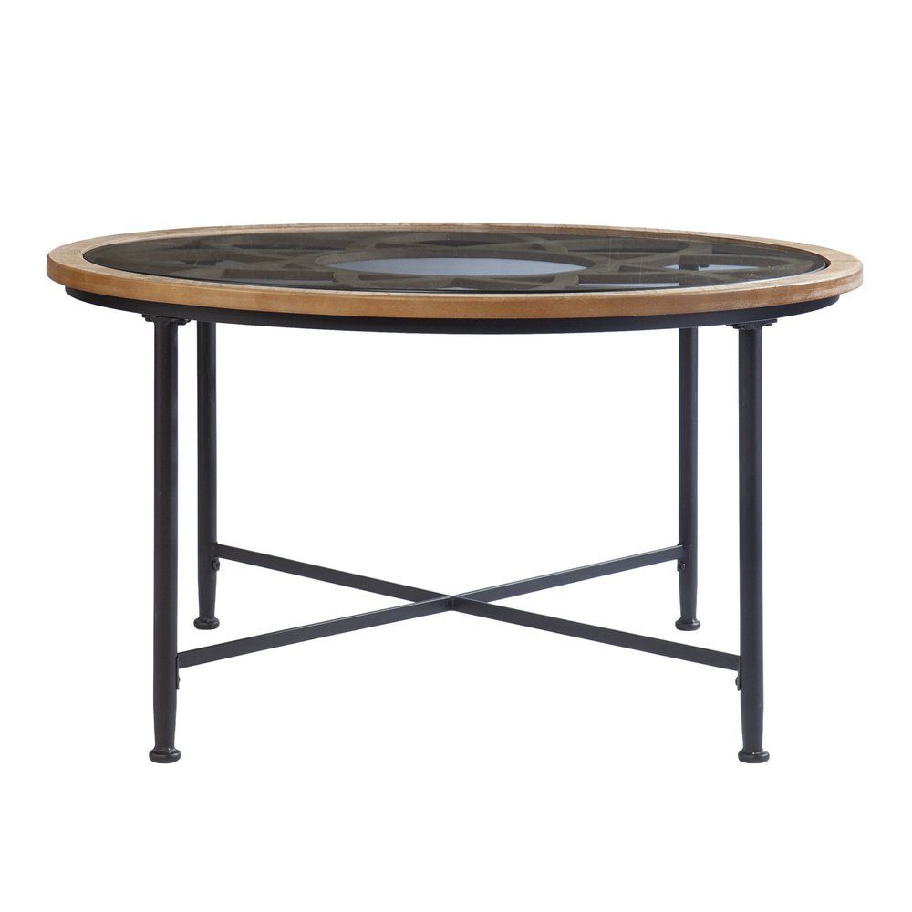 Floral Design Glass Top Round Coffee Table - 33-inch