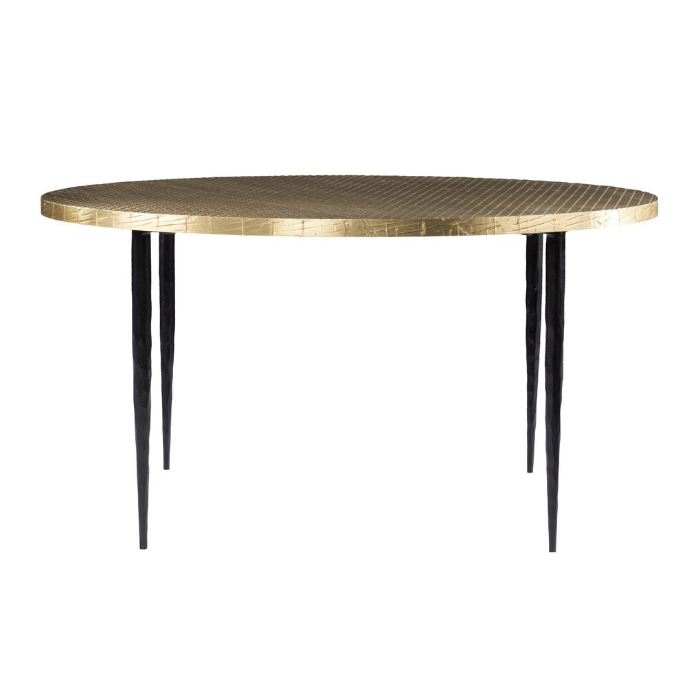 Black and Gold Embossed Metal Round Coffee Table - 34-inch