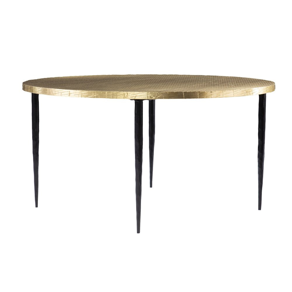 Black and Gold Embossed Metal Round Coffee Table - 34-inch