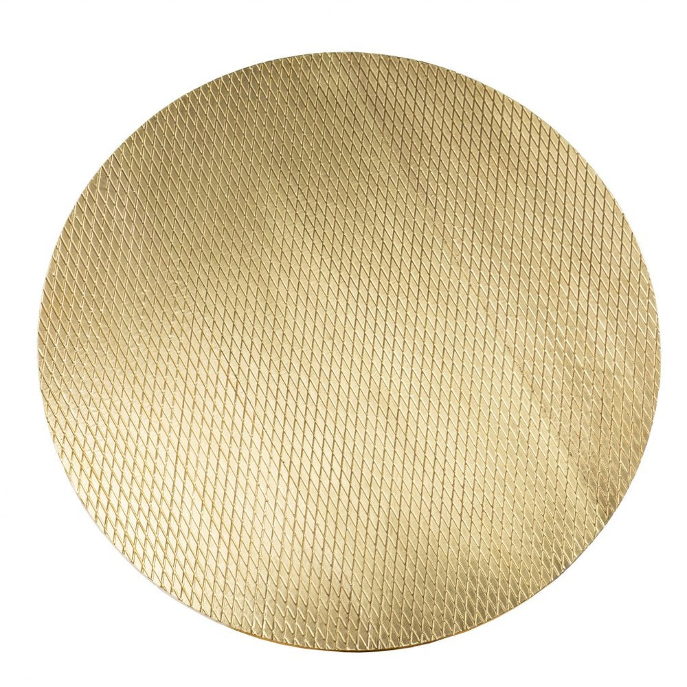 Black and Gold Embossed Metal Round Coffee Table - 34-inch