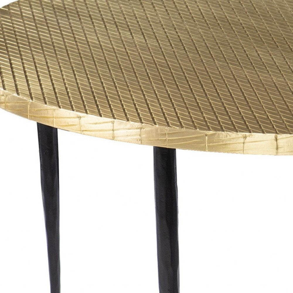 Black and Gold Embossed Metal Round Coffee Table - 34-inch