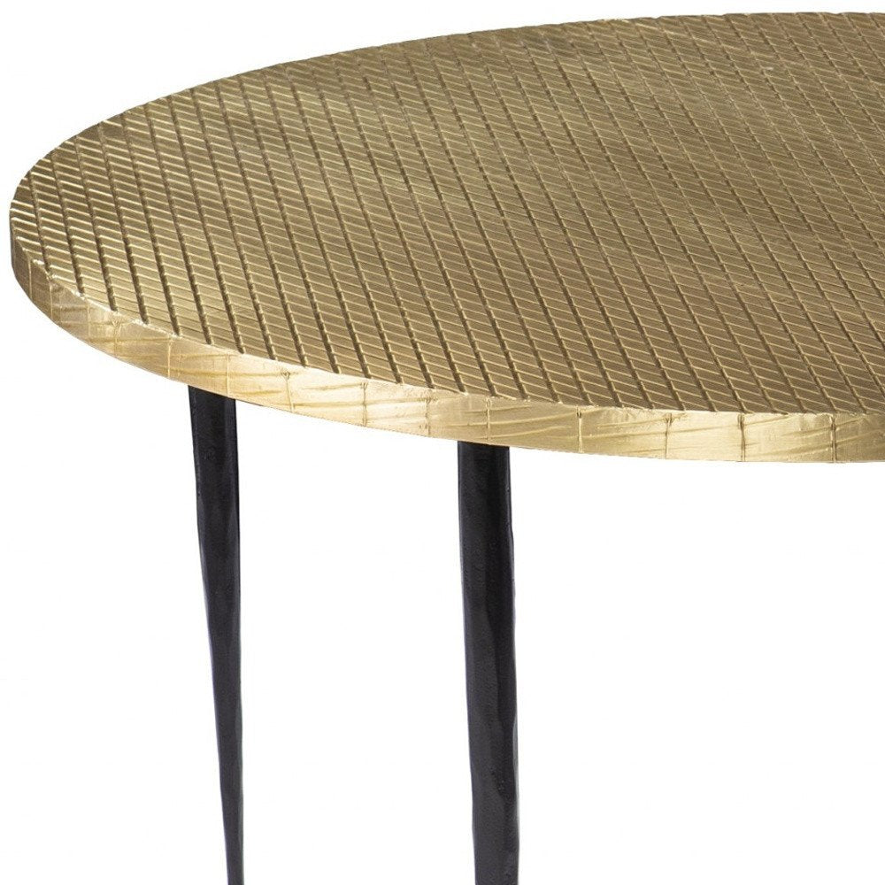 Black and Gold Embossed Metal Round Coffee Table - 34-inch