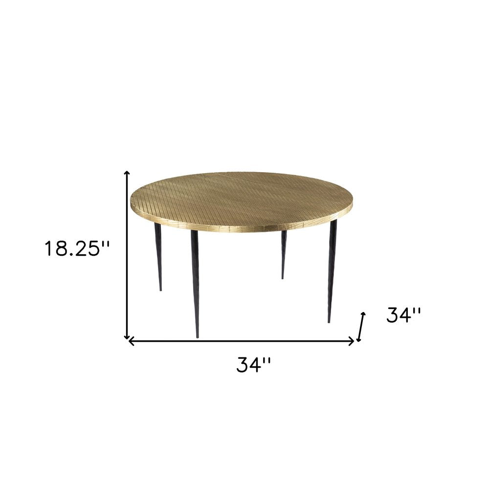 Black and Gold Embossed Metal Round Coffee Table - 34-inch