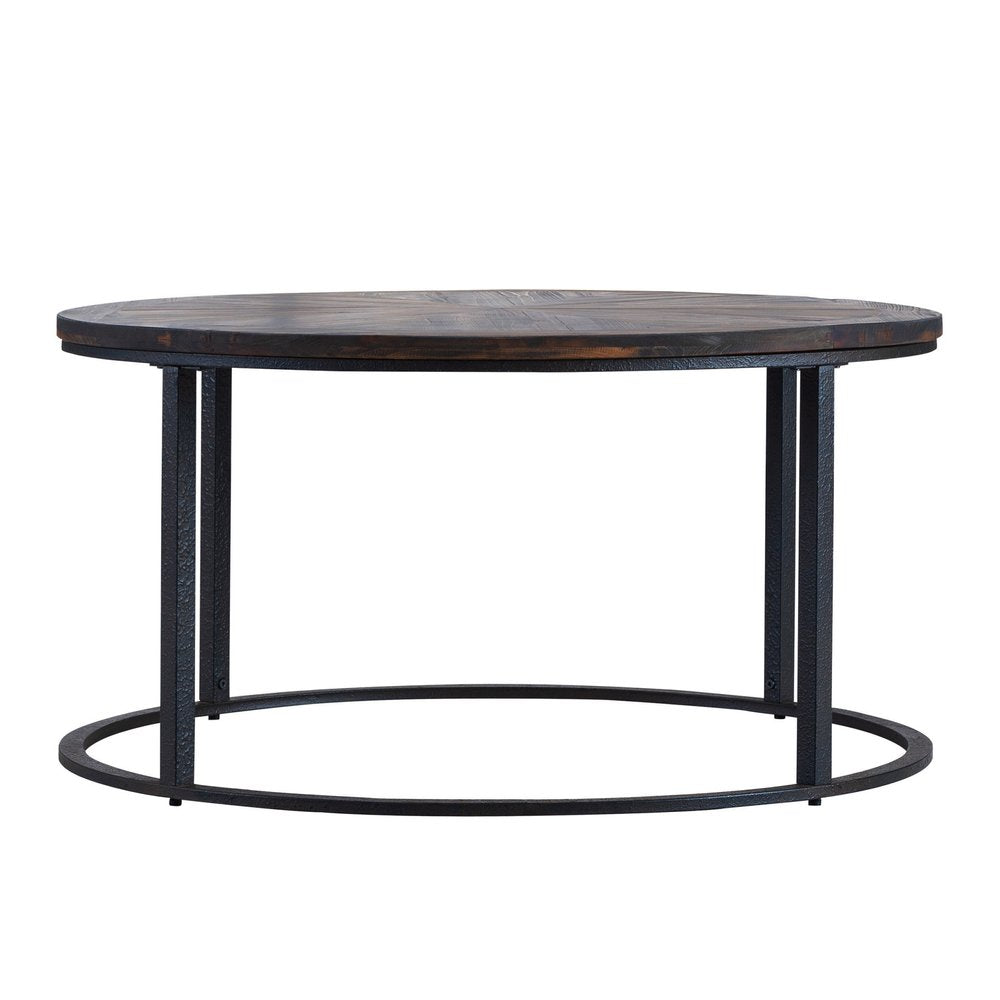 Natural and Brown Reclaimed Wood and Metal Round Coffee Table