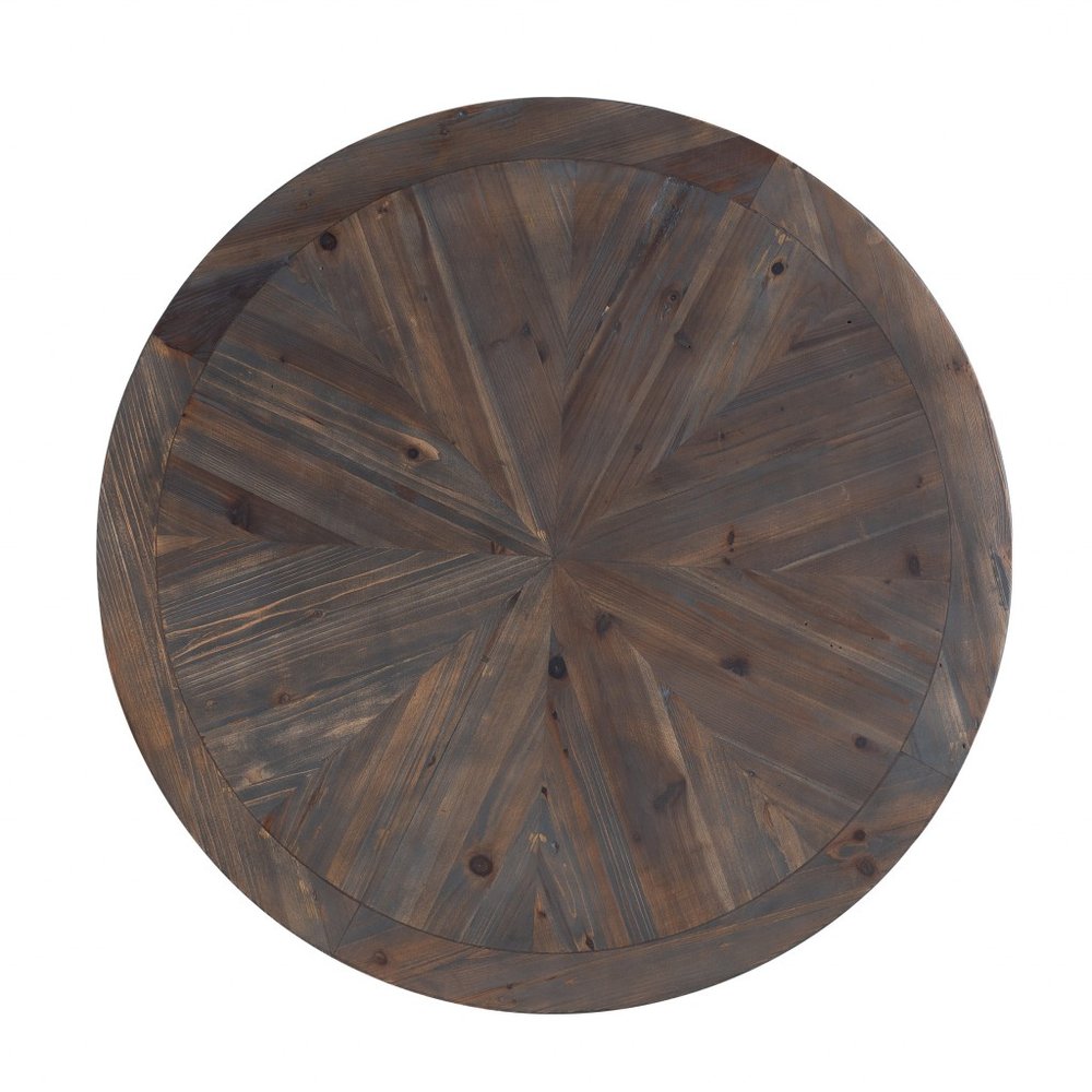 Natural and Brown Reclaimed Wood and Metal Round Coffee Table