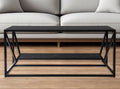Black Glass Faux Marble and Metal Coffee Table with Shelf - 42-inch