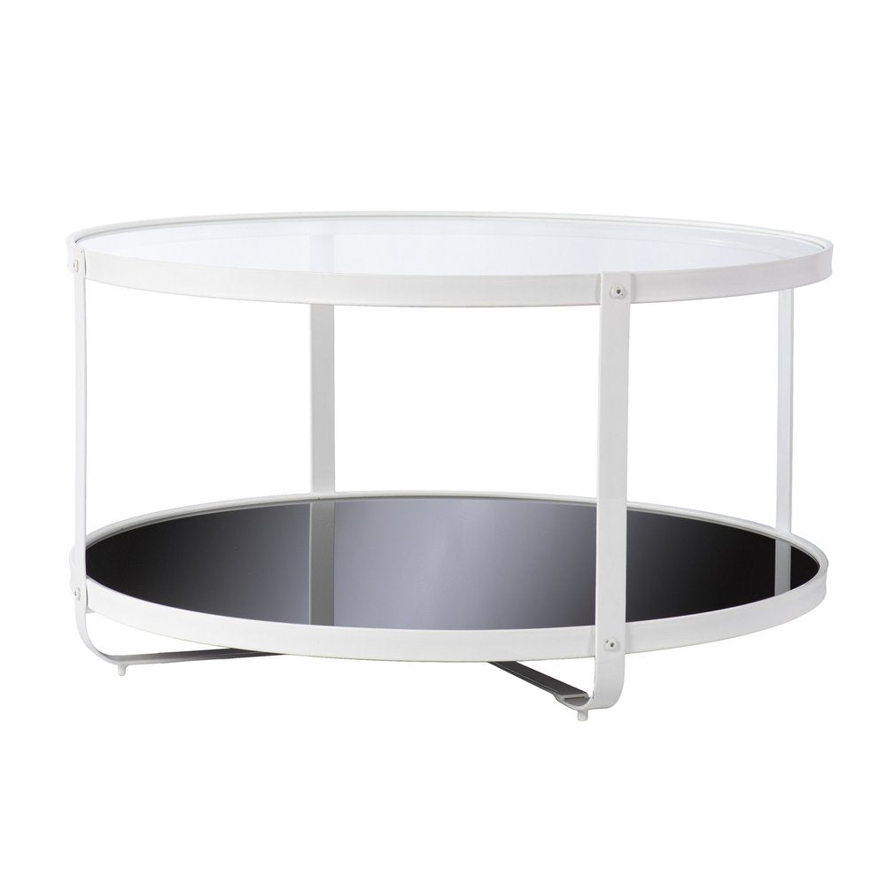 White Glass and Metal Two Tier Round Coffee Table - 32-inch