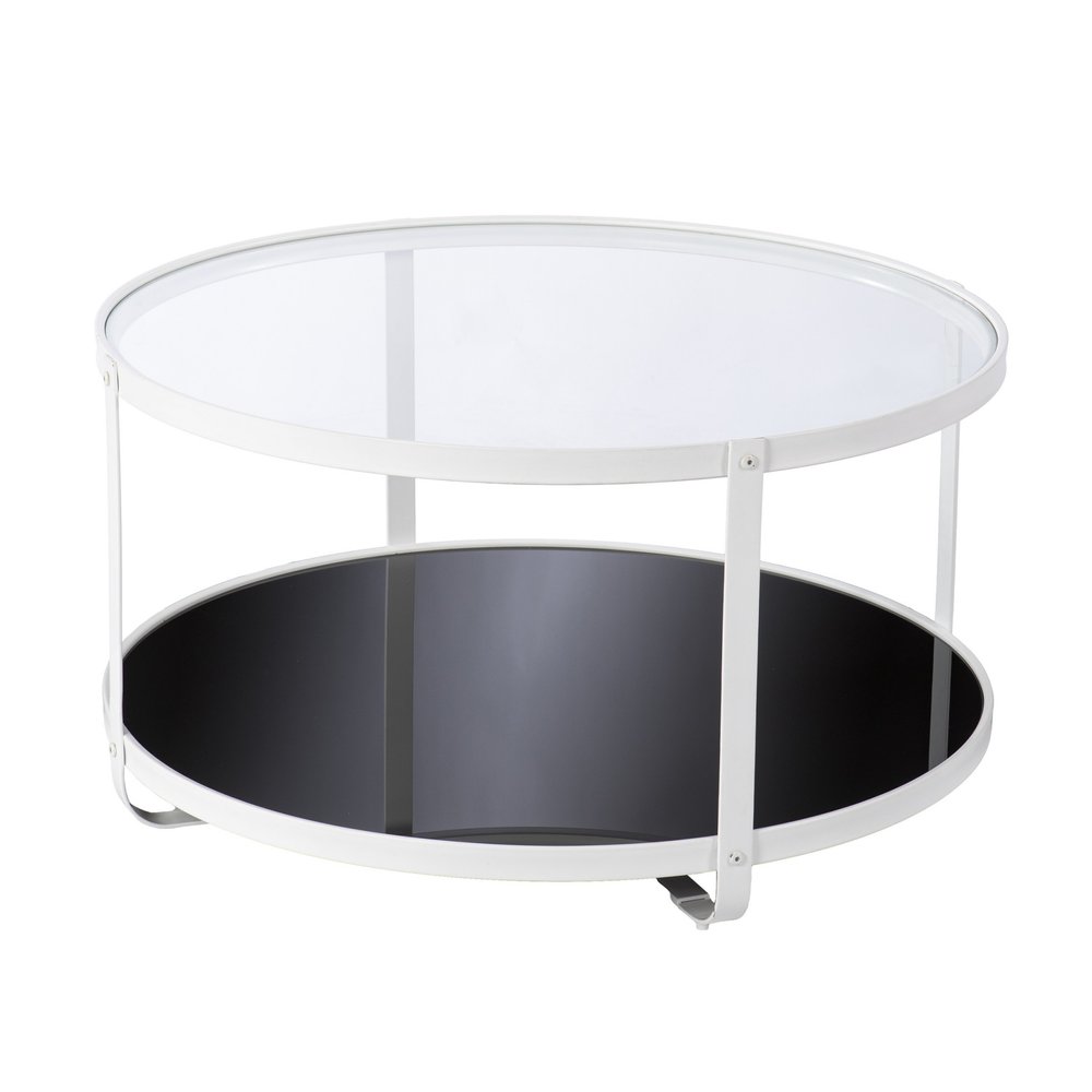 White Glass and Metal Two Tier Round Coffee Table - 32-inch
