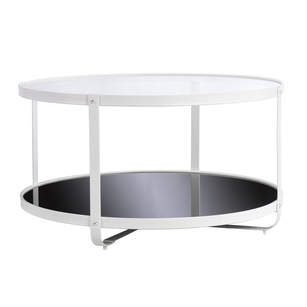 White Glass and Metal Two Tier Round Coffee Table - 32-inch