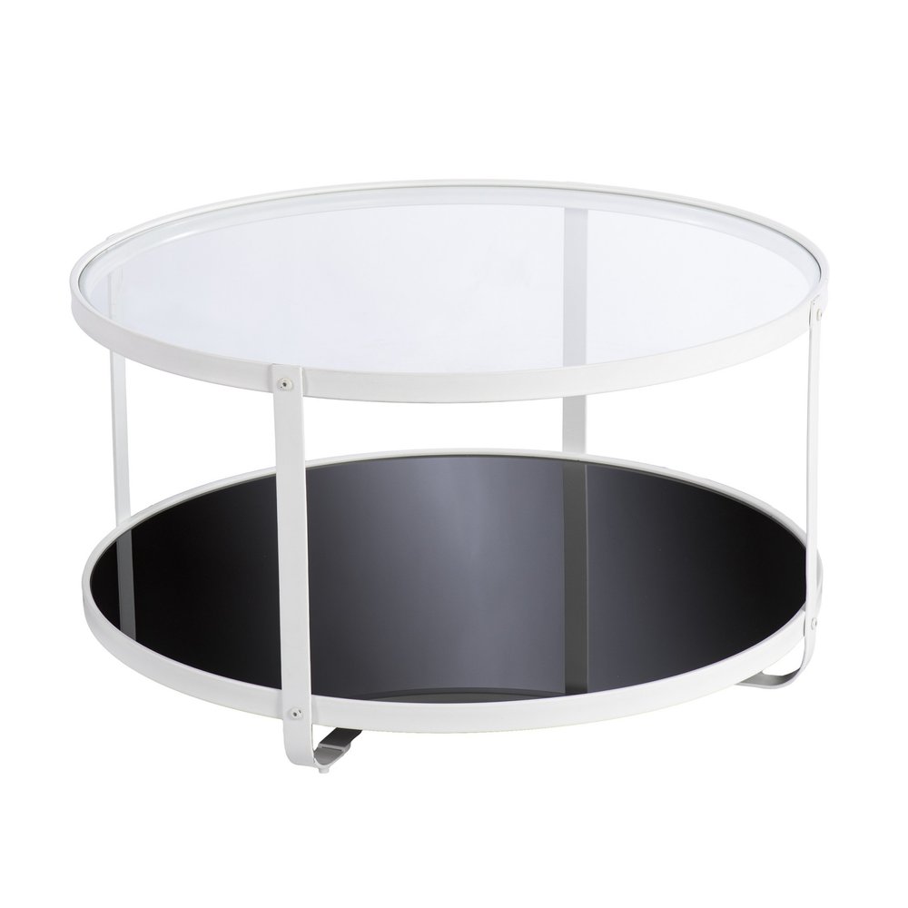 White Glass and Metal Two Tier Round Coffee Table - 32-inch
