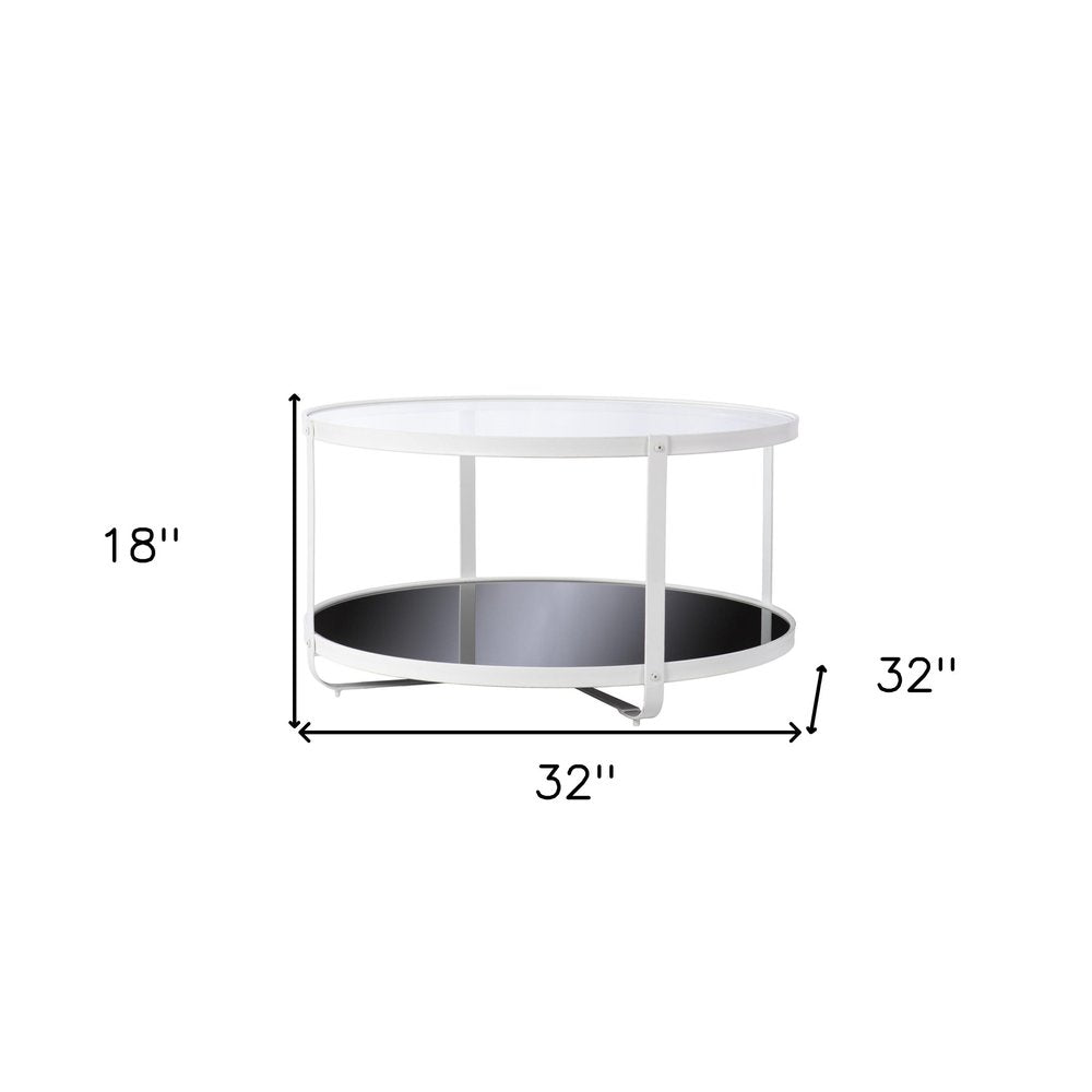 White Glass and Metal Two Tier Round Coffee Table - 32-inch
