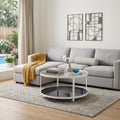 White Glass and Metal Two Tier Round Coffee Table - 32-inch