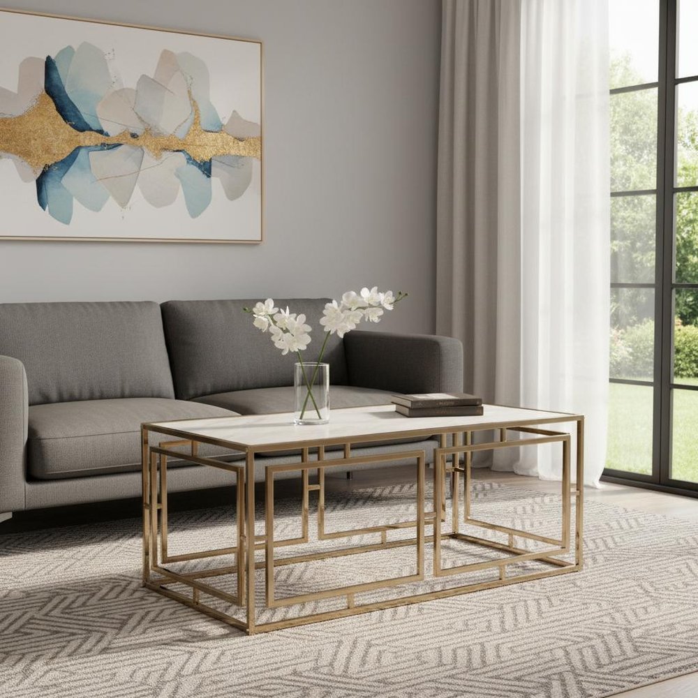 Champagne Glass and Metal Rectangular Coffee Table - 44-inch