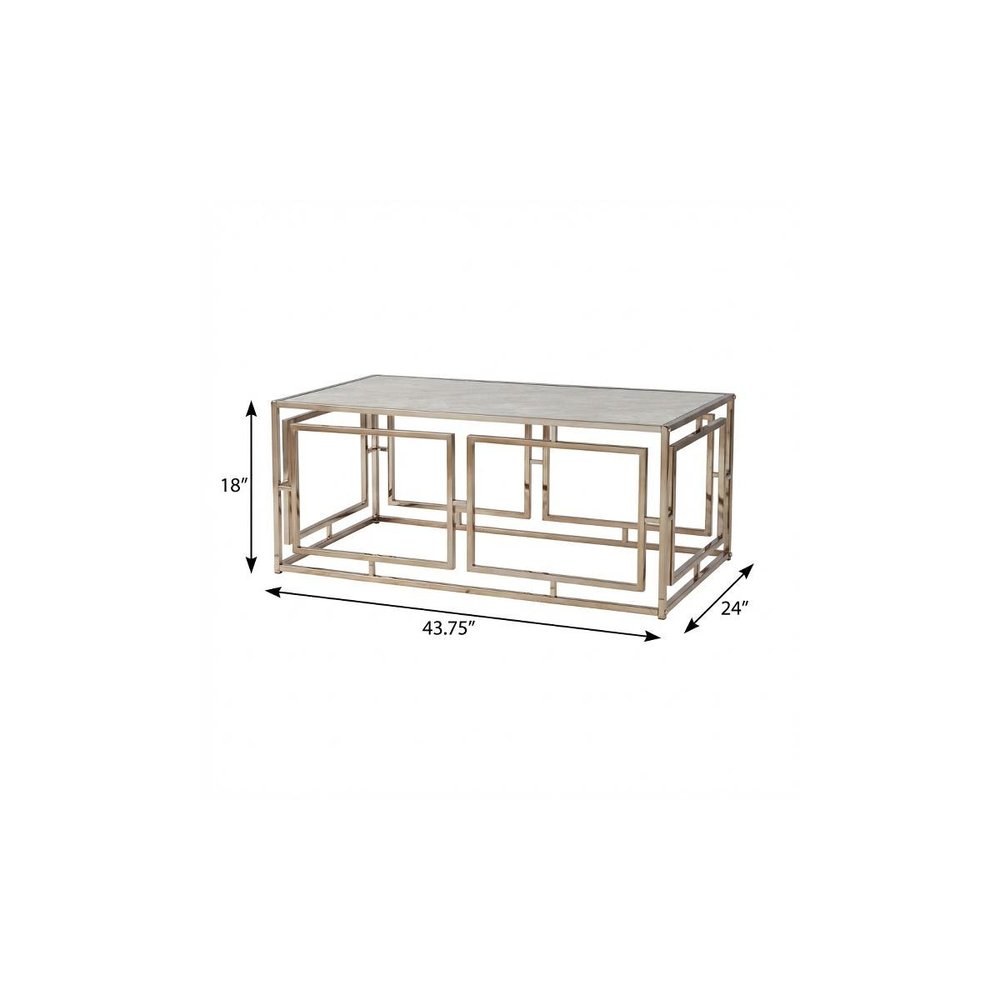 Champagne Glass and Metal Rectangular Coffee Table - 44-inch