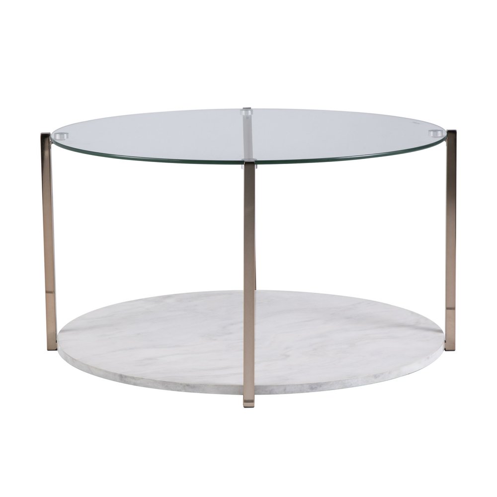 Gold Glam Glass and Faux Marble Two Tier Round Coffee Table - 33-inch