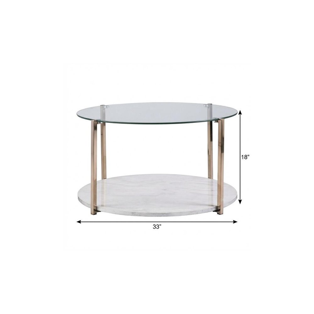 Gold Glam Glass and Faux Marble Two Tier Round Coffee Table - 33-inch