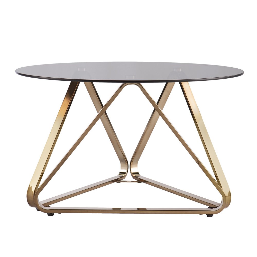 Smoky Black and Gold Glass and Metal Round Coffee Table - 31-inch