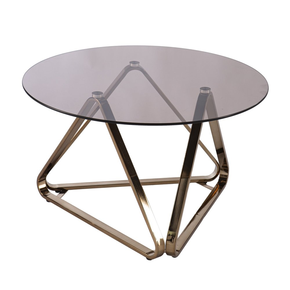 Smoky Black and Gold Glass and Metal Round Coffee Table - 31-inch