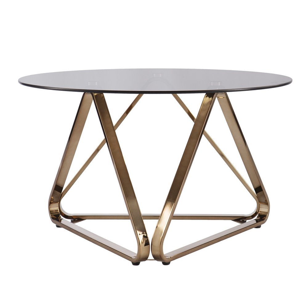 Smoky Black and Gold Glass and Metal Round Coffee Table - 31-inch