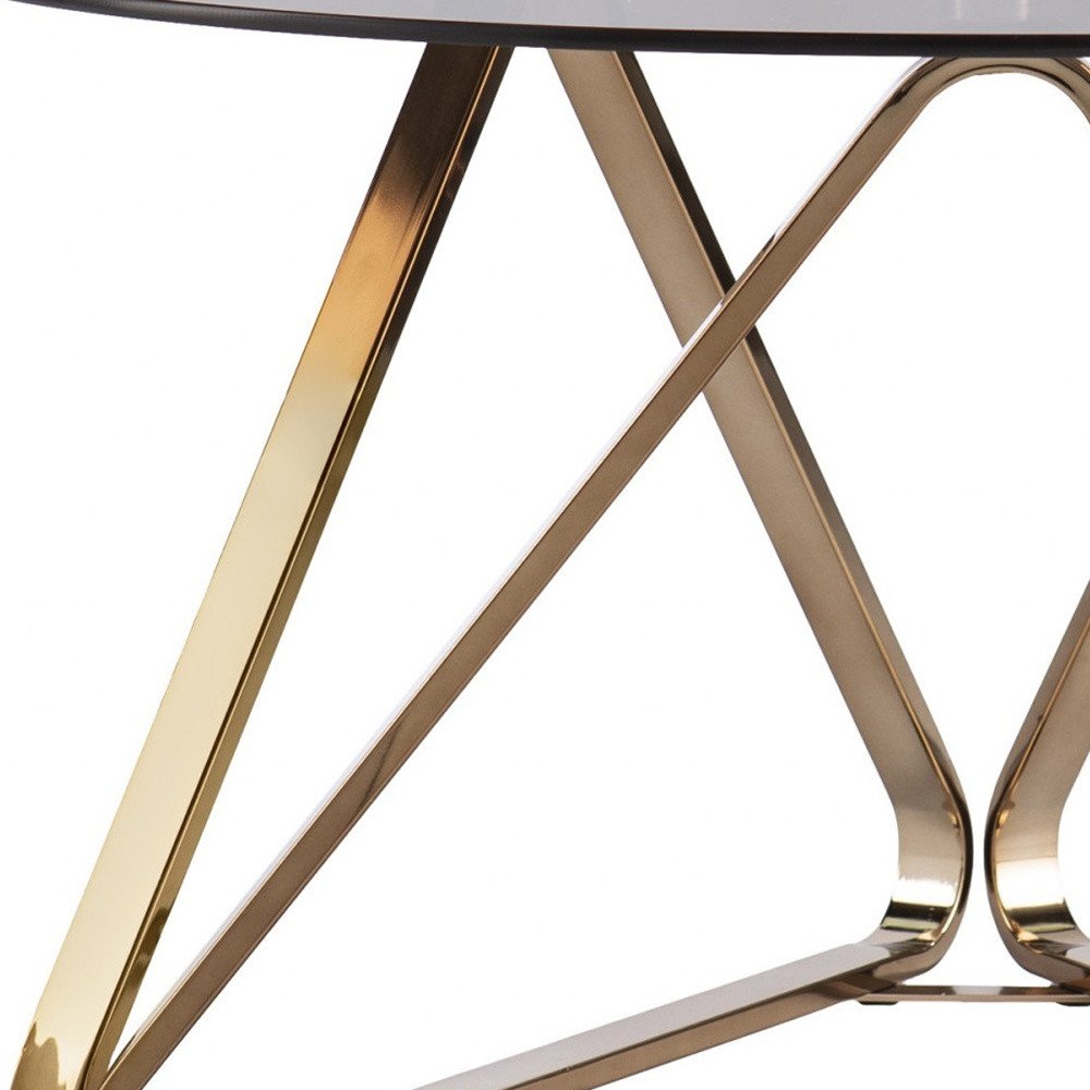 Smoky Black and Gold Glass and Metal Round Coffee Table - 31-inch