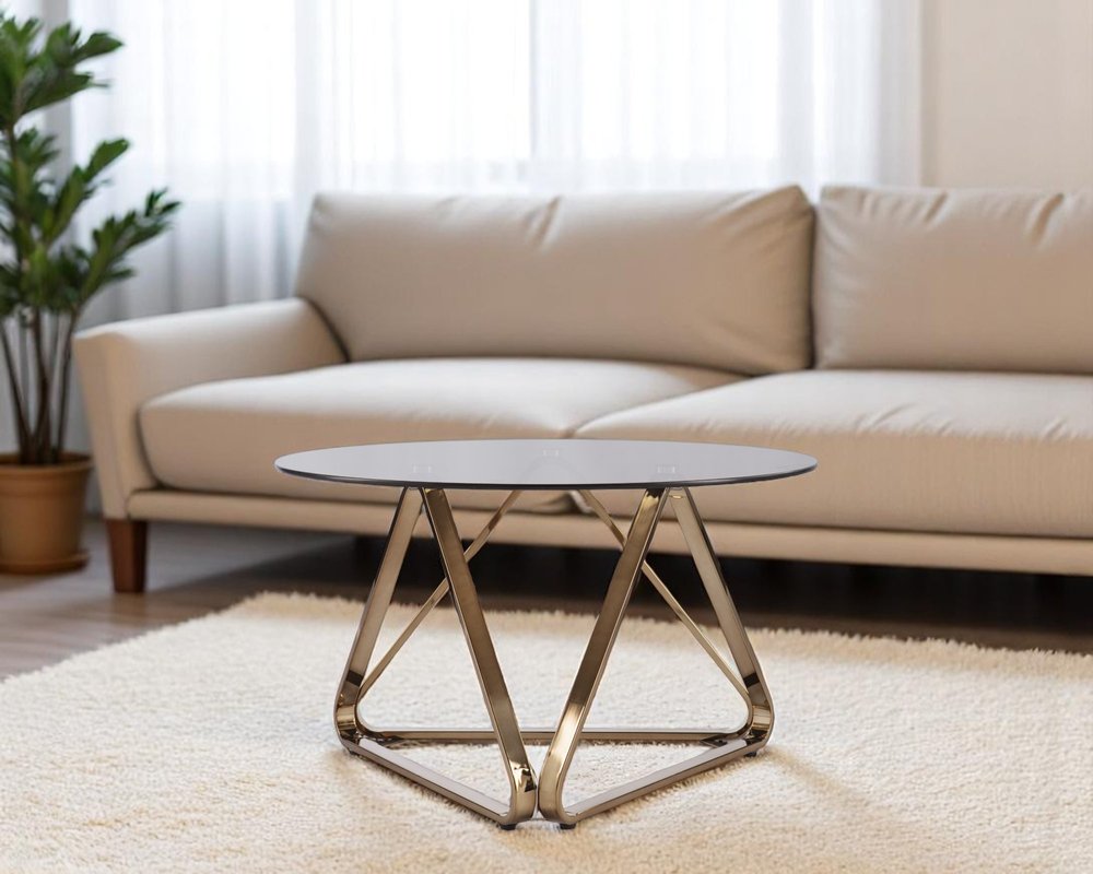 Smoky Black and Gold Glass and Metal Round Coffee Table - 31-inch